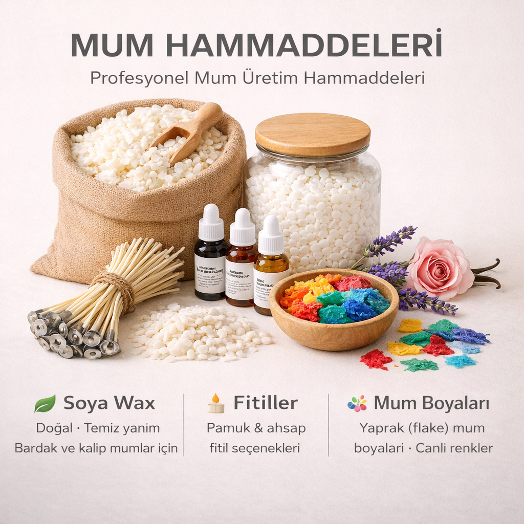 Mum Hammaddeleri | Parafin, Soya Wax, Fitil ve Esans
