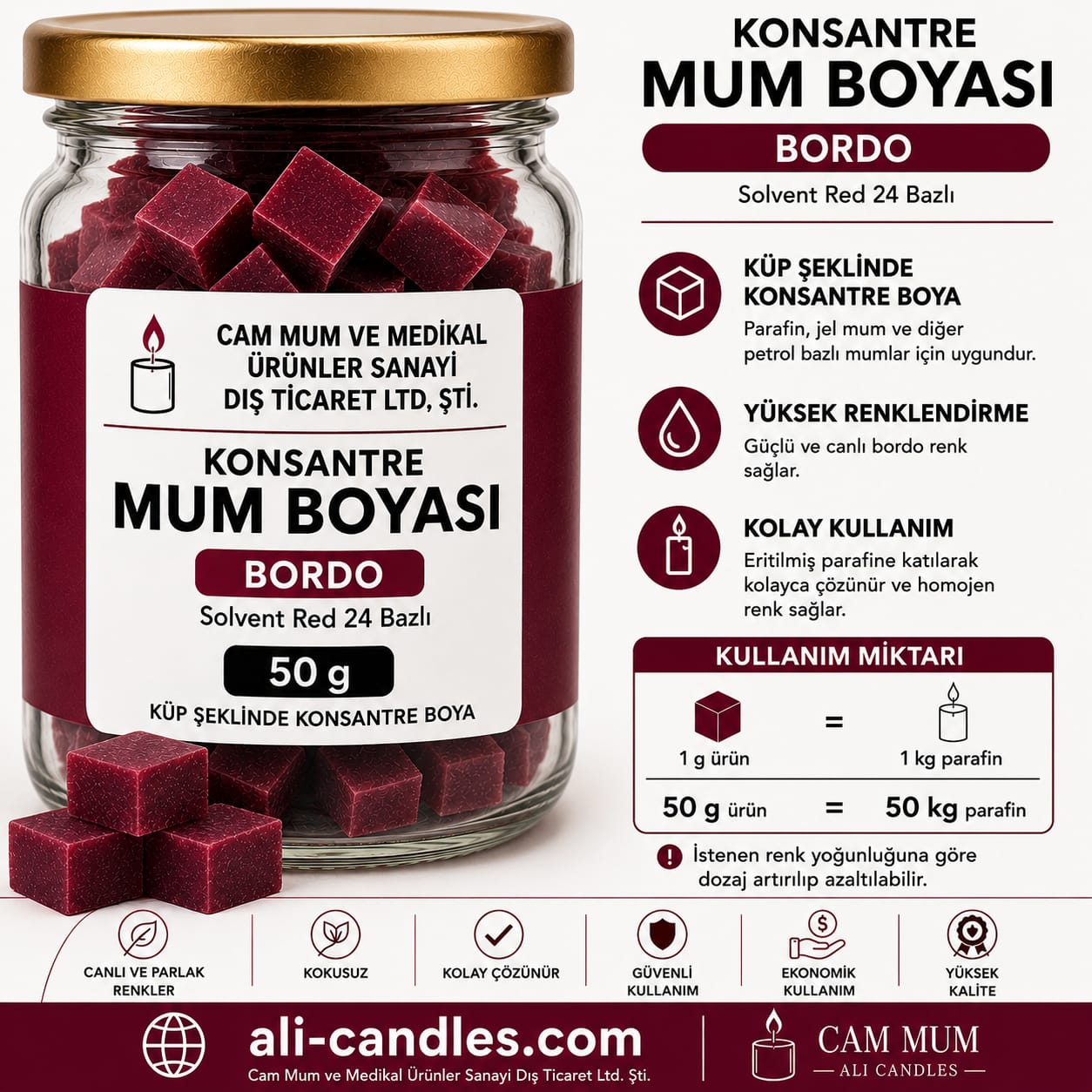 Mum Boyası Bordo – 50 g