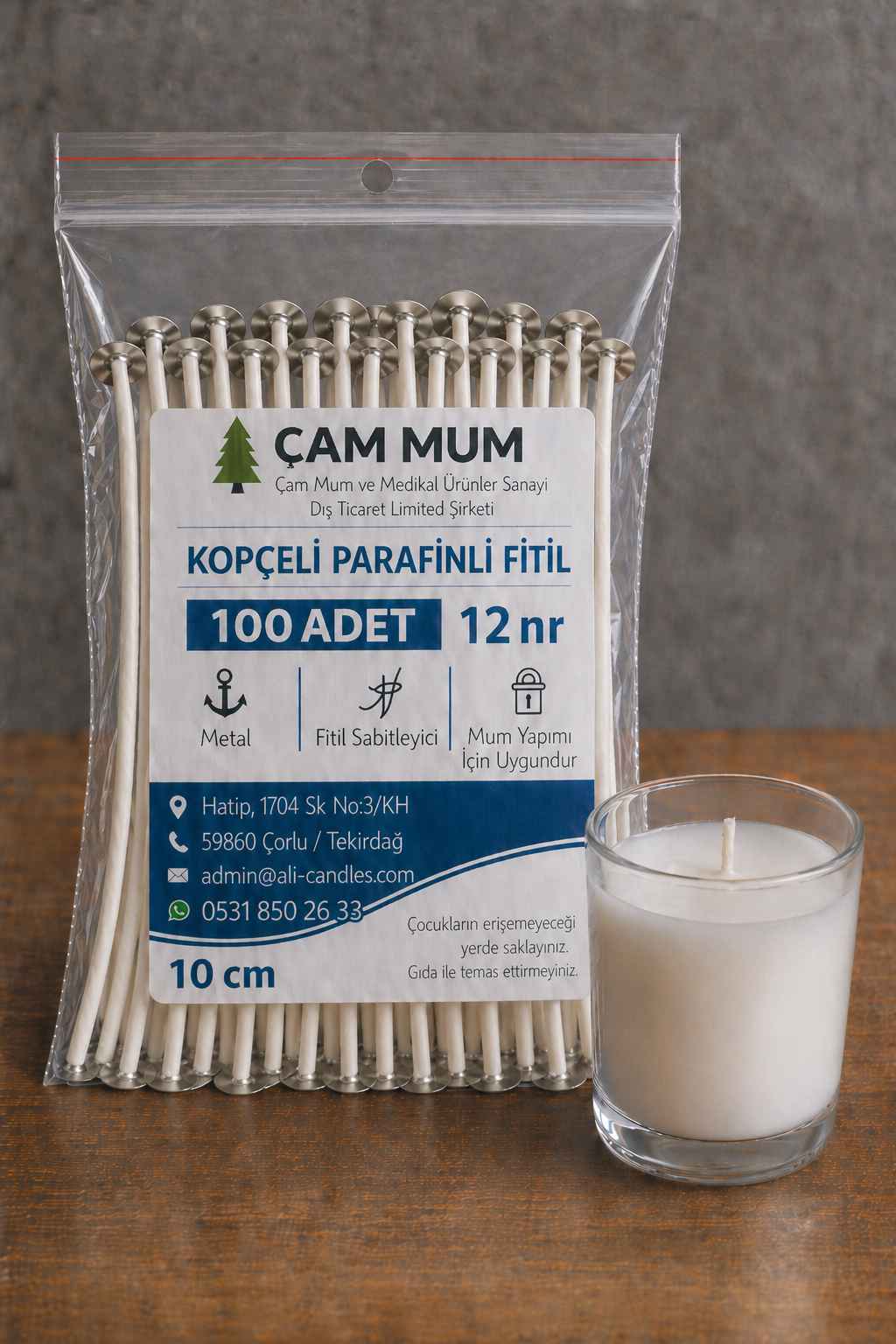 Kopçeli Parafinli Mum Fitili – Nr 12 – 100 Adet