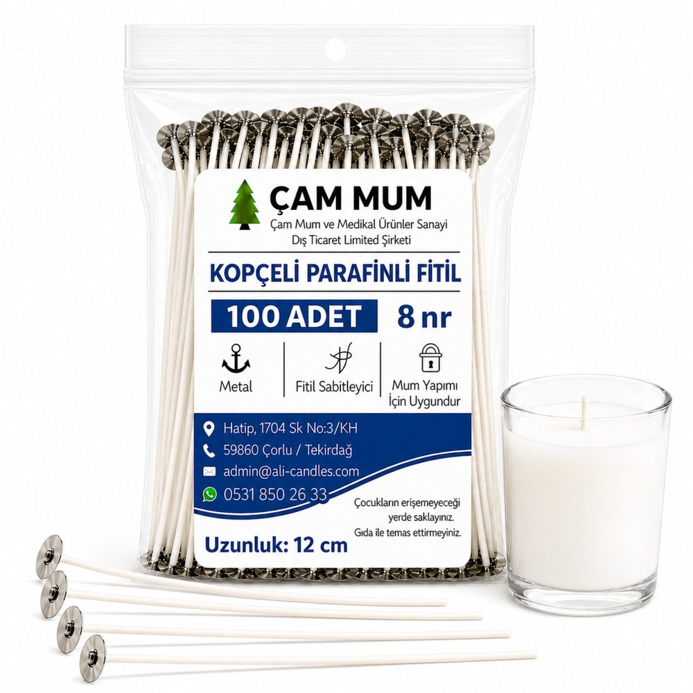 Kopçeli Parafinli Mum Fitili – Nr 8 – 100 Adet