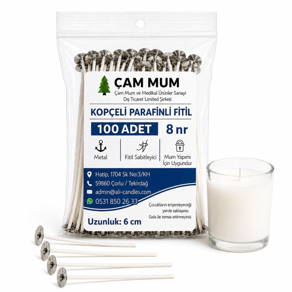 Kopçeli Parafinli Mum Fitili – Nr 8 – 100 Adet