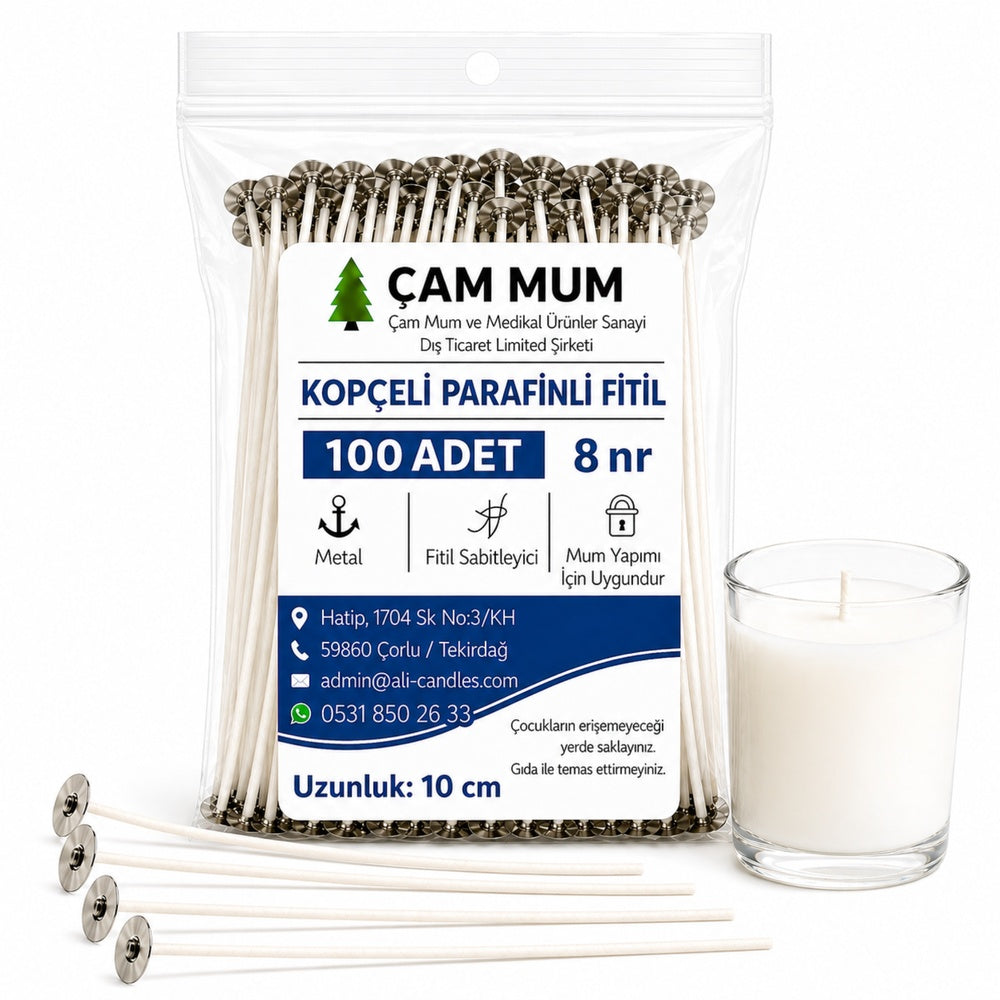 Kopçeli Parafinli Mum Fitili – Nr 8 – 100 Adet